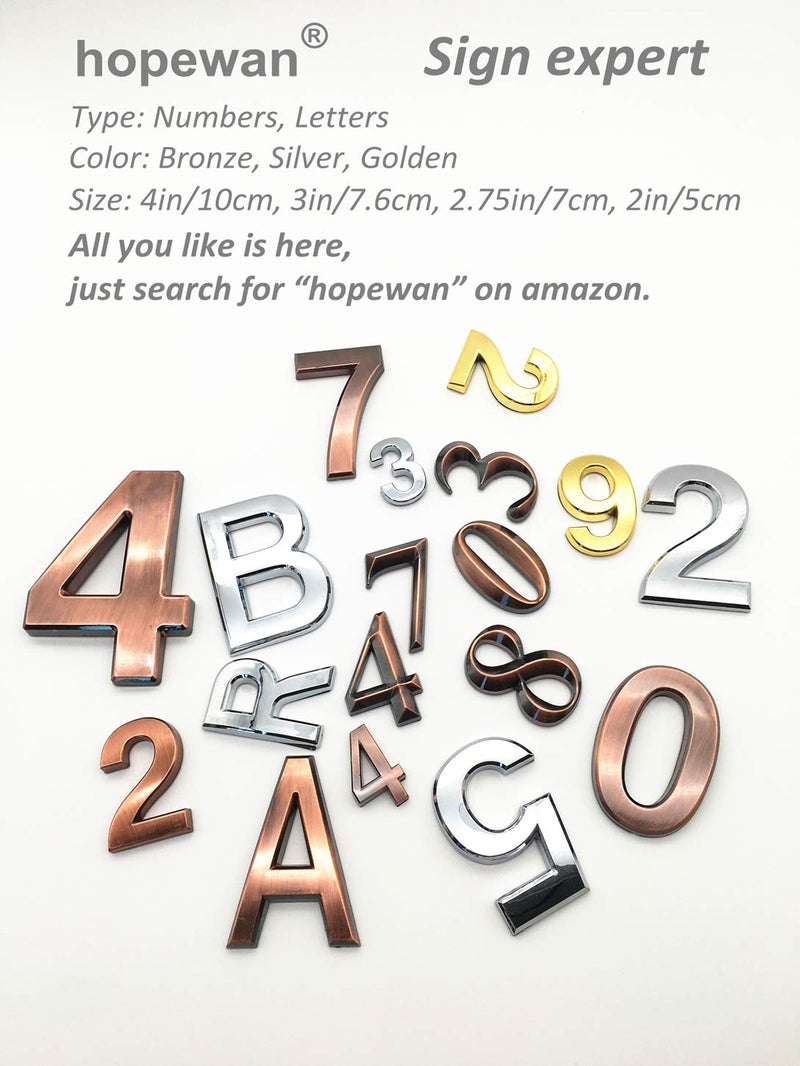 hopewan 4 Inch Mailbox Numbers 4, 3D Bronze House Number Stickers for Apartment, Home Room, Address Plaque, Metal Shining, by Hopewan. (4, Bronze) - Image 4
